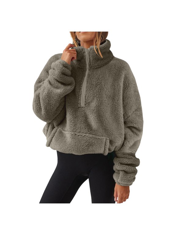 Workout Tops for Women Fall Winter Loose Fit Mock Neck Long Sleeve Blouson Off the Shoulder Zipper Plain Leisure Polyester Top Tops(Light Green,XL)
