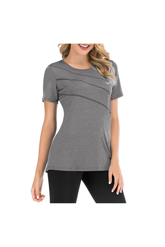 Workout Tops for Women Flowy Sportss T Short Yoga Shirt Short Sleeve Blouse,Grey,M