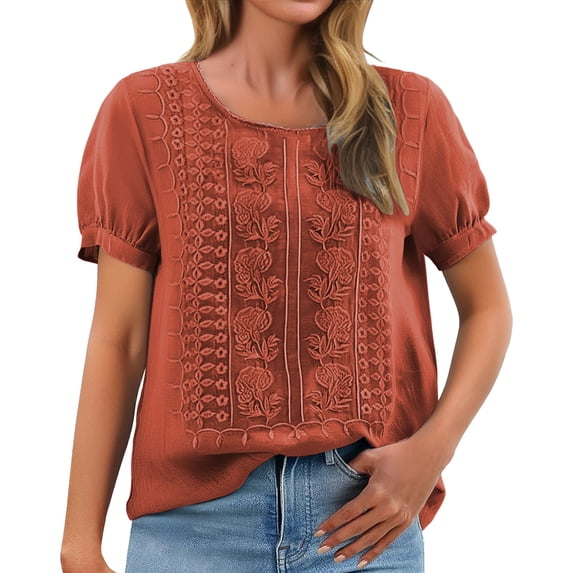 Workout Tops for Women Going Out Women's Clothing Blouson Pullover Clothes Cozy Womens Short Sleeve Tunic Blouse Orange