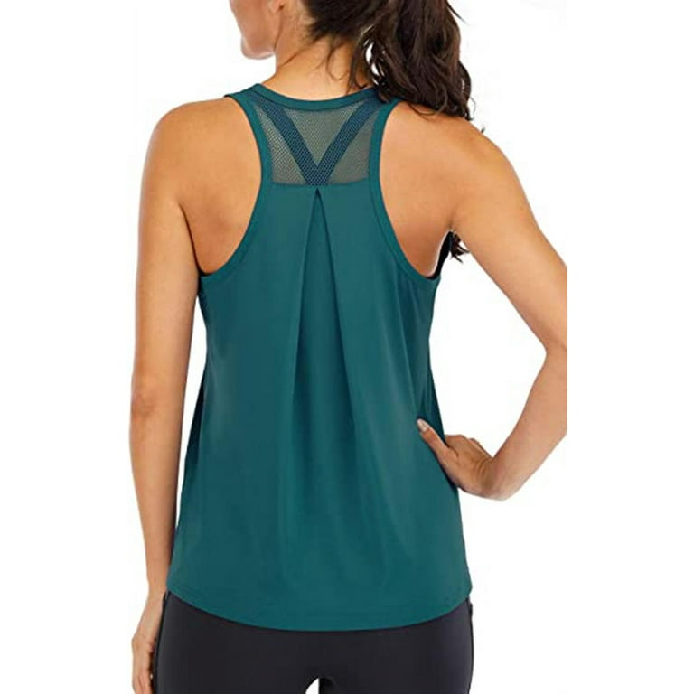Workout Tops for Women Loose fit Racerback Tank Tops for Women Mesh  Backless Muscle Tank Running Tank Tops Dark Green S