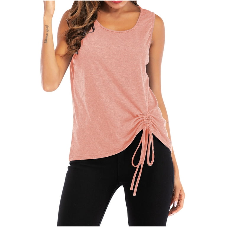 Workout Tops for Women Plus Size Drawstring Hem Sleeveless T Shirts Tees  Tank Tops Loose Fitting Solid Camisole