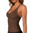 thumbnail image 1 of Workout Tops for Women Racerback Basic Tank Summer Camisole V Neck Slim Fit Ribbed Sleeveless Brown S, 1 of 6