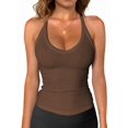 thumbnail image 1 of Workout Tops for Women Racerback Basic Tank Summer Camisole V Neck Slim Fit Ribbed Sleeveless Brown XL, 1 of 6