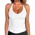 thumbnail image 1 of Workout Tops for Women Racerback Basic Tank Summer Camisole V Neck Slim Fit Ribbed Sleeveless White L, 1 of 7