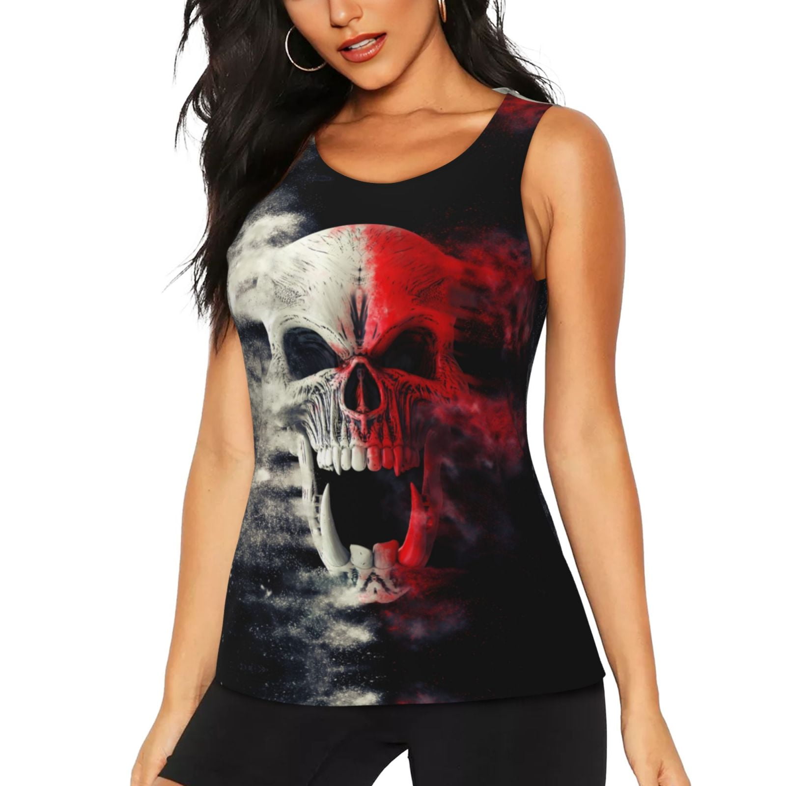 Workout Tops for Women, Red And White Screaming Demon Skull Quick Dry