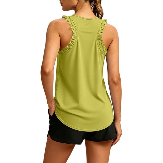 Workout Tops for Women Ruffle Sleeveless Racerback Crewneck Casual Loose Running Gym Athletic Tee Shirts Loose Fit Yoga Shirt