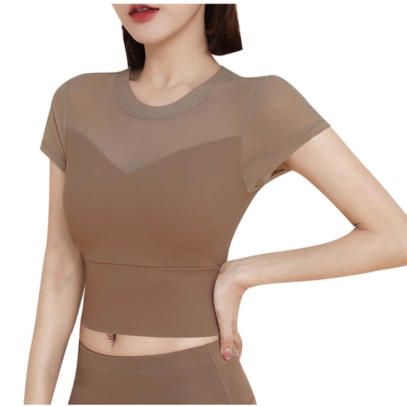 Workout Tops for Women Short Sleeve Athletic Tees Round Neck Yoga Running Tshirts Slim Fit Crop Shirts Activewea Summer Clearance