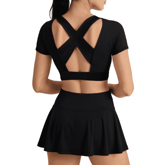 SOMER Women's Crop Tops Workout Gym Yoga Athletic Tank Tops for Women Short Sleeve Shirt Twist Front Design Black