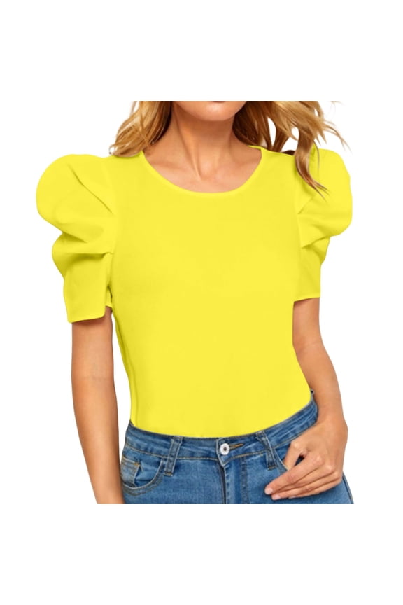 Workout Tops for Women Spring Fashion Clothing Stylish Clothes Cozy Womens Short Sleeve Tunic Blouse Yellow