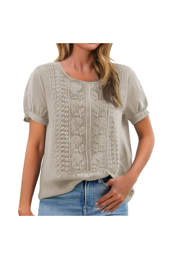 Workout Tops for Women Springs Fashion Clothing Blouson Pullover T Shirts Trendy Womens Short Sleeve Tunic Blouse Beige