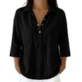 thumbnail image 1 of Workout Tops for Women Stand Collar Solid Button Front Loose Casual Shirt Cute Summer Tops, 1 of 4
