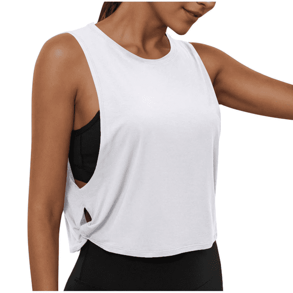 Workout Tops for Women Summer Crewneck Sleeveless Athletic Yoga Crop Tank Tops Loose Gym Backless Muscle Tank Racerback Tank Tops