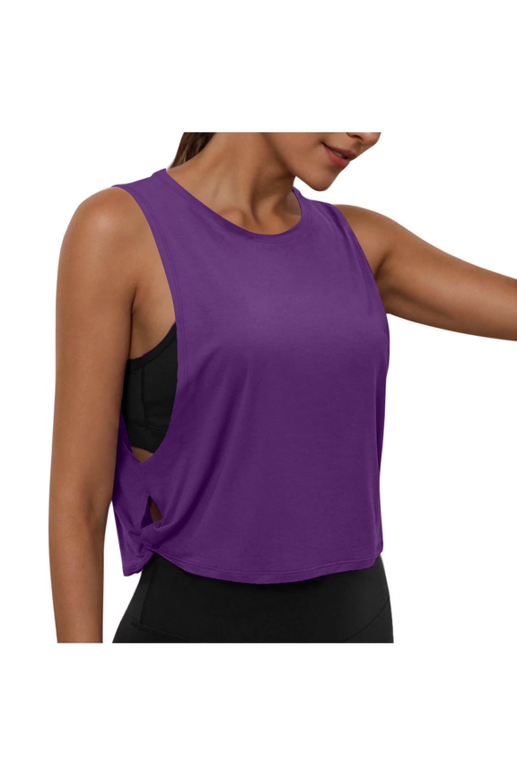 Workout Tops for Women Summer Crewneck Sleeveless Athletic Yoga Crop Tank Tops Loose Gym Backless Muscle Tank Racerback Tank Tops