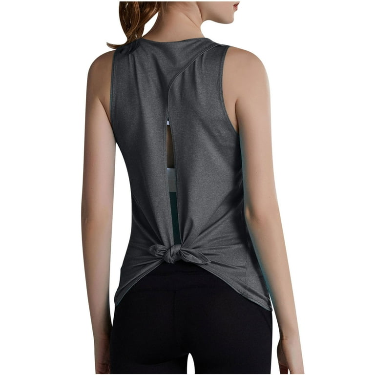 Workout Tops for Women Summer Open Back Sleeveless Tank Top Tie Back Casual  Gym Exercise Running Active Shirts 