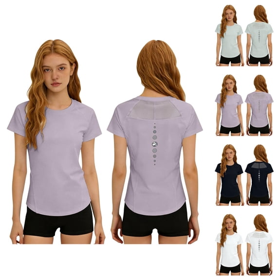 Workout Tops for Women Summer Short Sleeve Crewneck Slim Fit Quick Dry Mesh Athletic Running T Shirts Gym Yoga Hiking Shirt