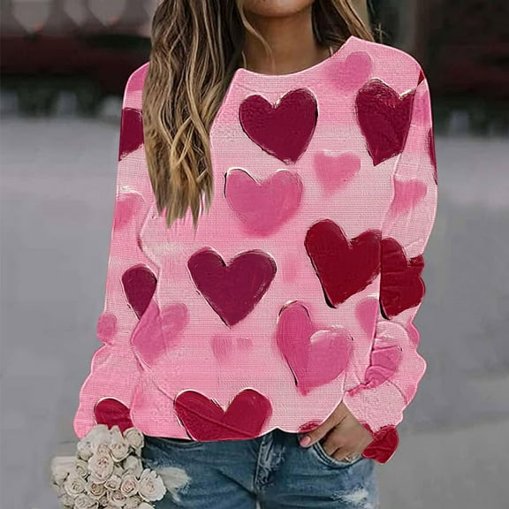 Workout Tops for Women Viikei Womens Fall Long Sleeve Tunic Tops,Women's Valentine's Day Printed Long Sleeved Round Neck Top/shirt Multicolor L