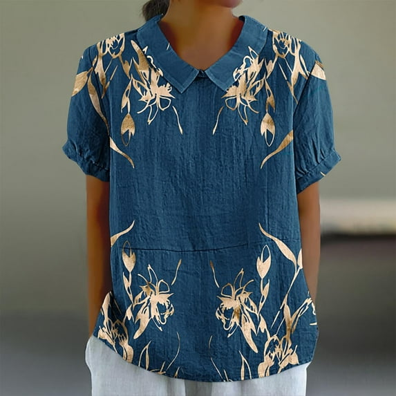 Workout Tops for Women Viikei Womens Tops Trendy,Women's Casual Style Casual Printed Short Sleeve Blouse V-Sleeve Blouse/Shirt Blue XXXL