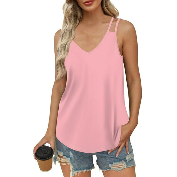 Workout Tops for Women Women Tank Top Casual Summer Print Tops 2024 Fashion Spaghetti Strap Sleeveless V Neck Solid Color Shirts