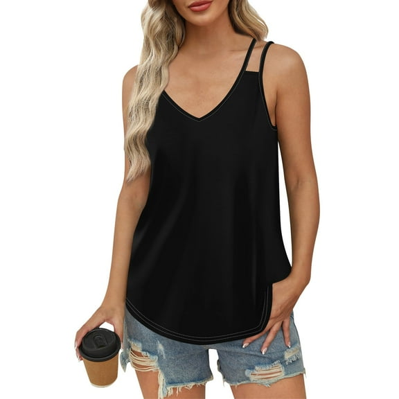 Workout Tops for Women Women Tank Top Casual Summer Print Tops 2024 Fashion Spaghetti Strap Sleeveless V Neck Solid Color Shirts