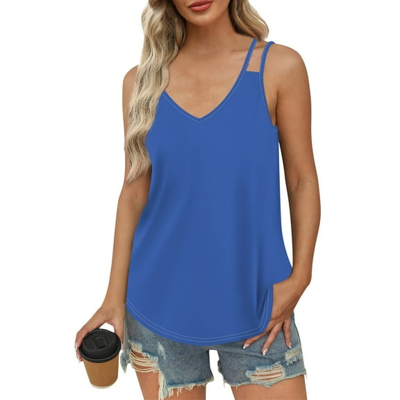 Workout Tops for Women Women Tank Top Casual Summer Print Tops 2024 Fashion Spaghetti Strap Sleeveless V Neck Solid Color Shirts