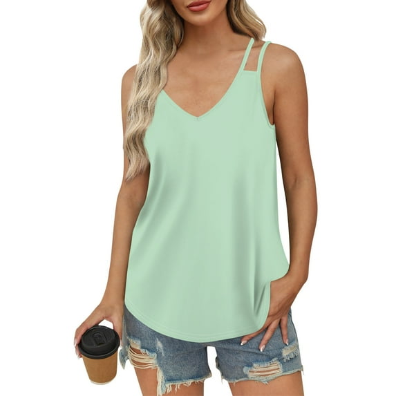 Workout Tops for Women Women Tank Top Casual Summer Print Tops 2024 Fashion Spaghetti Strap Sleeveless V Neck Solid Color Shirts