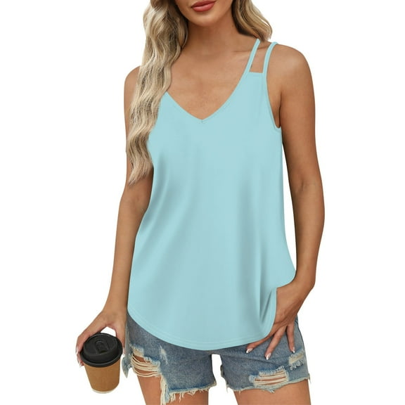Workout Tops for Women Women Tank Top Casual Summer Print Tops 2024 Fashion Spaghetti Strap Sleeveless V Neck Solid Color Shirts