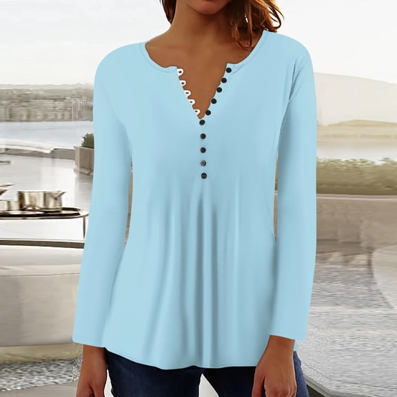 Workout Tops for Women Women's Casual Daily Top Loose Button Long Sleeve T-shirt Top