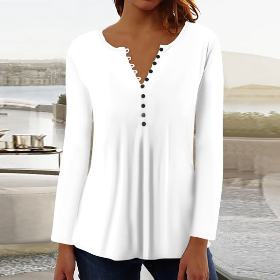 Workout Tops for Women Women's Casual Daily Top Loose Button Long Sleeve T-shirt Top