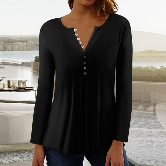 Workout Tops for Women Women's Casual Daily Top Loose Button Long Sleeve T-shirt Top
