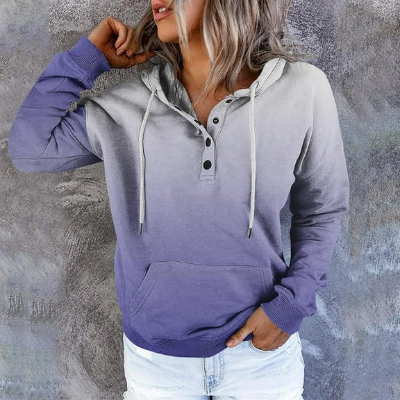 Workout Tops for Women Women's Casual Fashion Vintage Print Long Sleeve Button Pullover Hoodies Sweatshirts