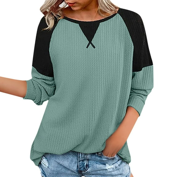 Workout Tops for Women Women's Clothing Stitching Long Sleeve Round Neck Pullover Top Women's Style