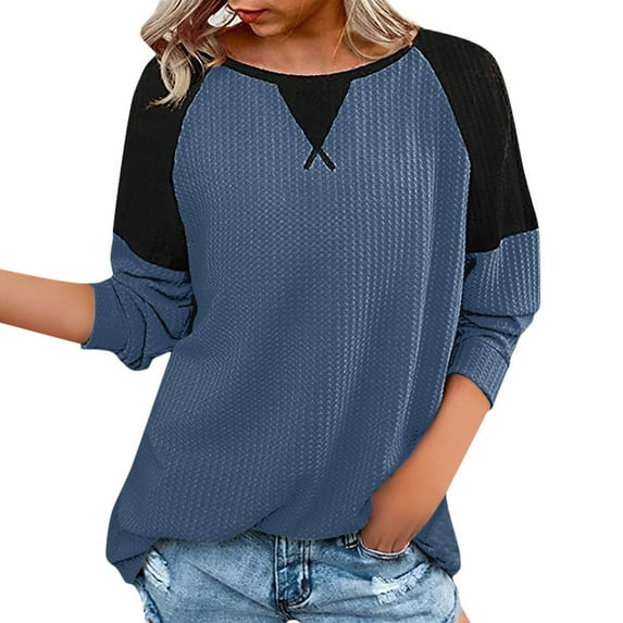 Workout Tops for Women Women's Clothing Stitching Long Sleeve Round Neck Pullover Top Women's Style