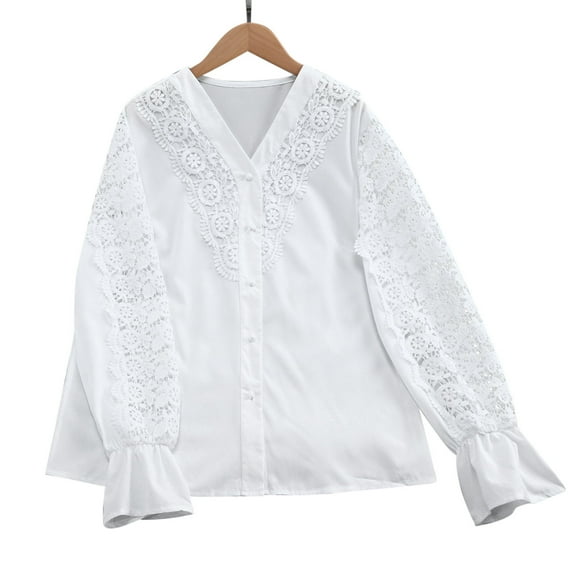 Workout Tops for Women, Women's Crochet Lace Blouse Dressy Casual Long Sleeve V-Neck Button Down Shirts Victoria Tops Elegant Floral Shirts