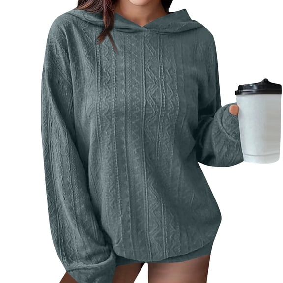 Workout Tops for Women Women's Fashion Casual Long Sleeve Hooded Solid Color Comfortable Loose Top