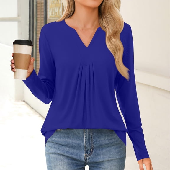 Workout Tops for Women Women's Fashion Casual Long Sleeve Shirt Solid Color V Neck Up Tops