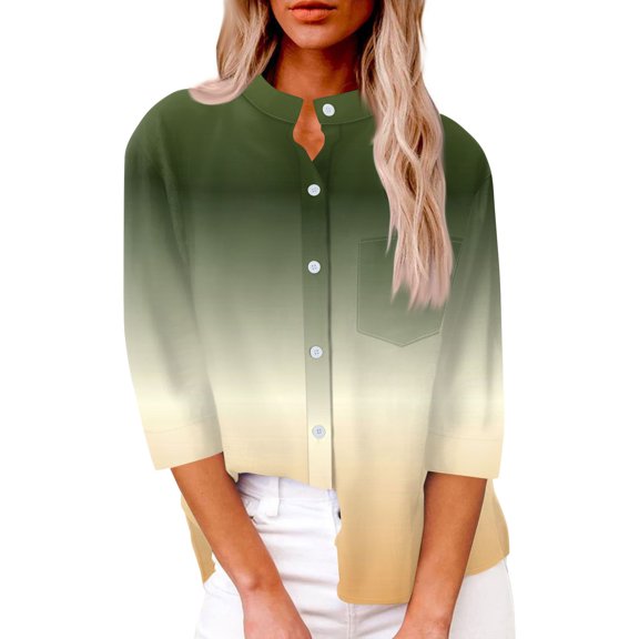 Workout Tops for Women Women's Fashion Casual Shirt Button Loose Seven Sleeve Gradient Printed Top