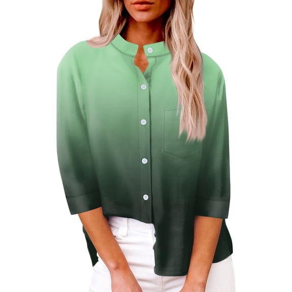 Workout Tops for Women Women's Fashion Casual Shirt Button Loose Seven Sleeve Gradient Printed Top
