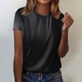 thumbnail image 1 of Workout Tops for Women Women's Fashion Casual Short Sleeve Solid Colour Printed Round Neck Top, 1 of 5