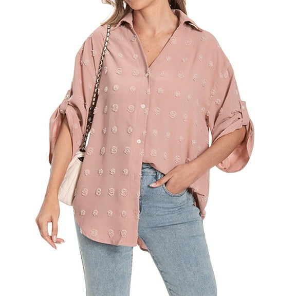 Workout Tops for Women Women's Fashion Hairball Shirt Mid Sleeve V-Neck Large Cuffs Loose Top