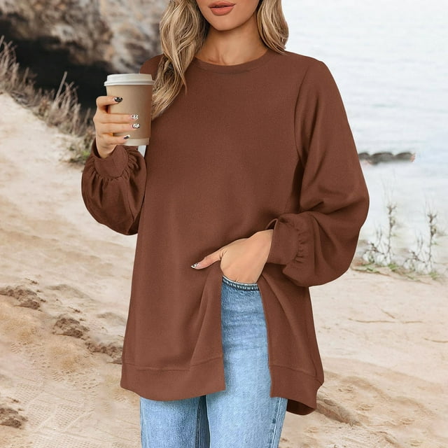 Workout Tops for Women Women's Fashion Square Neck Button Split T-Shirt Loose Solid Color Long Sleeve Top