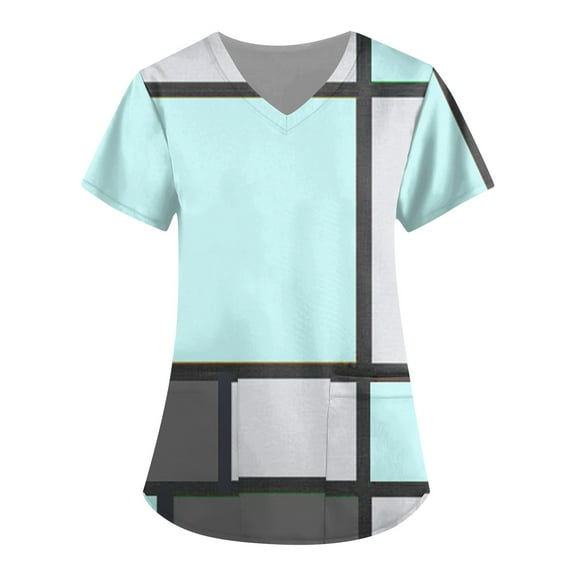 Workout Tops for Women Women's Fashion V-neck Short Sleeve Workwear With Pockets Printed Tops Summer Tops For Women