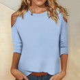 thumbnail image 1 of Workout Tops for Women Womens Sexy Cold Shouler 3/4 Sleeve T-Shirts O-Neck Cute Tops Solid Basic Tees Summer Pullover, 1 of 6