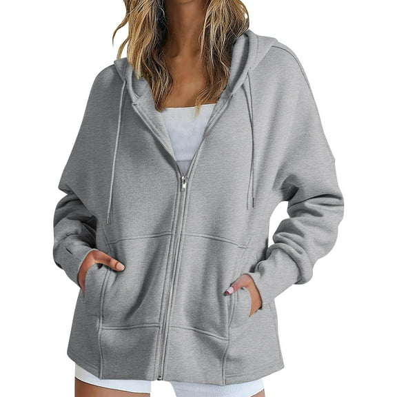Workout Tops for Women Womens Zip Up Hoodies Long Sleeve Fall Oversized Sweatshirts Jacket With Pockets Fashion Clothes Hoodies