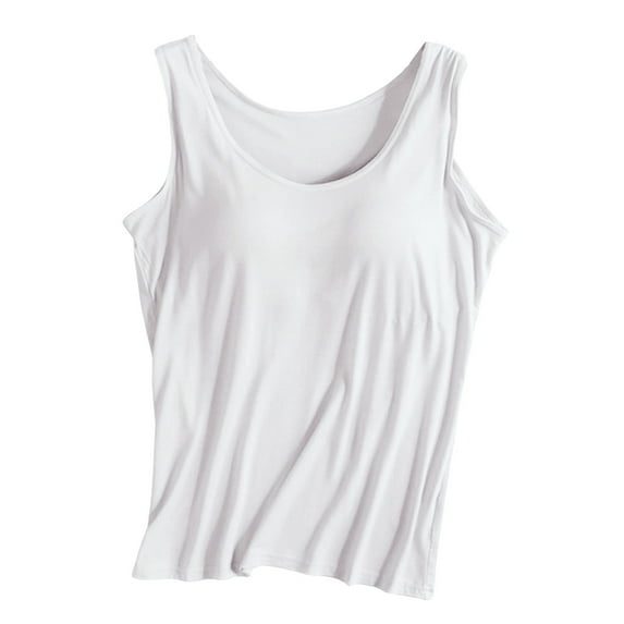 Workout Tops with Built In Bra 2 In 1 Comfortable Retro Tank Shirts Adjustable Spaghetti Strap Wirefree Support Cami Tops Undershirt