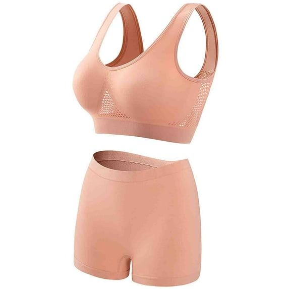 Workout Underwear Sets for Women Plus Size Comfy Breathable Seamless Bralettes with Shorts Legging 2 Pieces Yoga Sports Bra and Panties