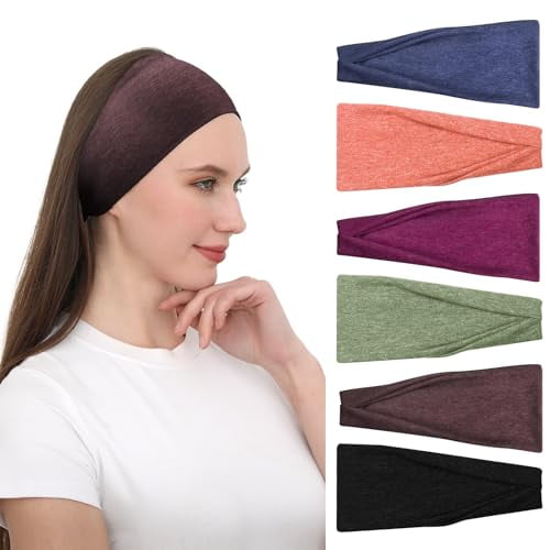 Workout Wide Headbands for Women Non Slip, Soft Cotton Fabric Head Bands Boho Hair Bands for Women's Hair, Thick Headbands Head Wraps for Fashion, Yoga, Running, Spa Day, Party, Travel