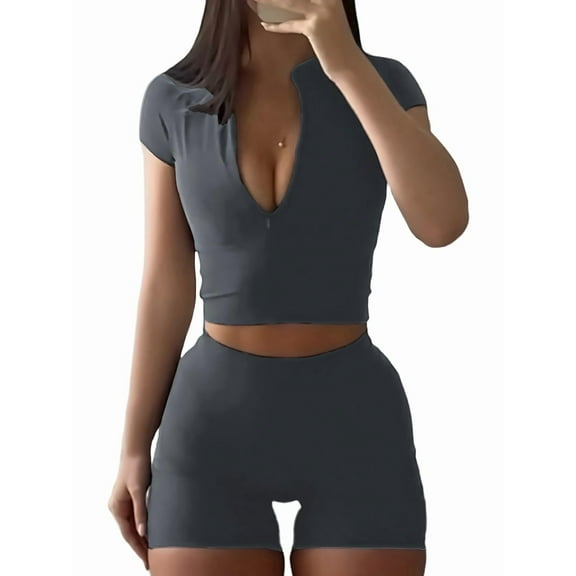 Workout Yoga Outfits for Women 2 Piece Seamless High Waist Shorts Womens Tracksuits Exercise Set Grey XL