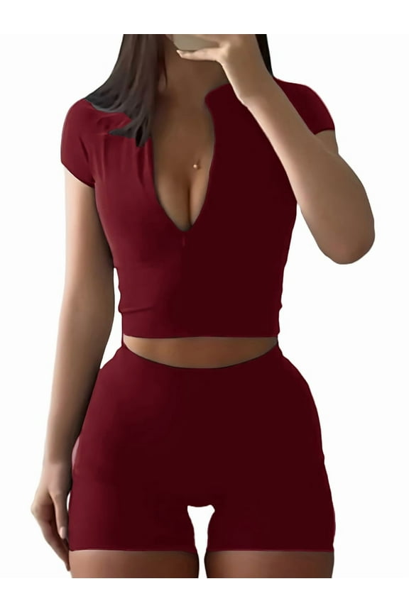 Workout Yoga Outfits for Women 2 Piece Seamless High Waist Shorts Womens Tracksuits Exercise Set Wine Red S