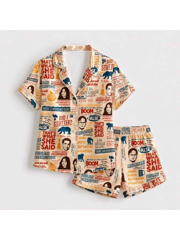 Workplace Comedy Quote Collage Satin Pajama Set, Retro Office Humor Sleepwear, Gift