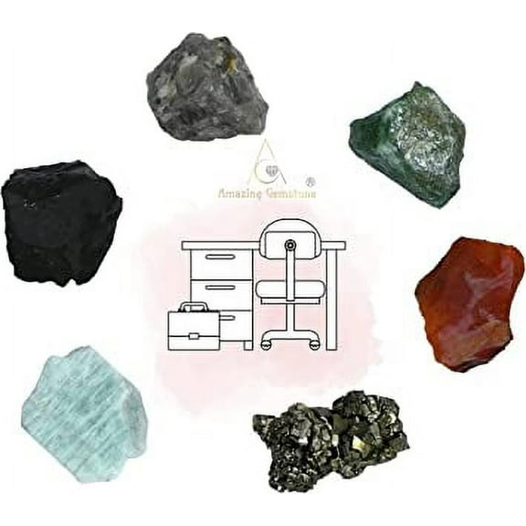 Workplace Crystal Stone Set - Green Aventurine Smoky Quartz Shungite Carnelian Pyrite Amazonite